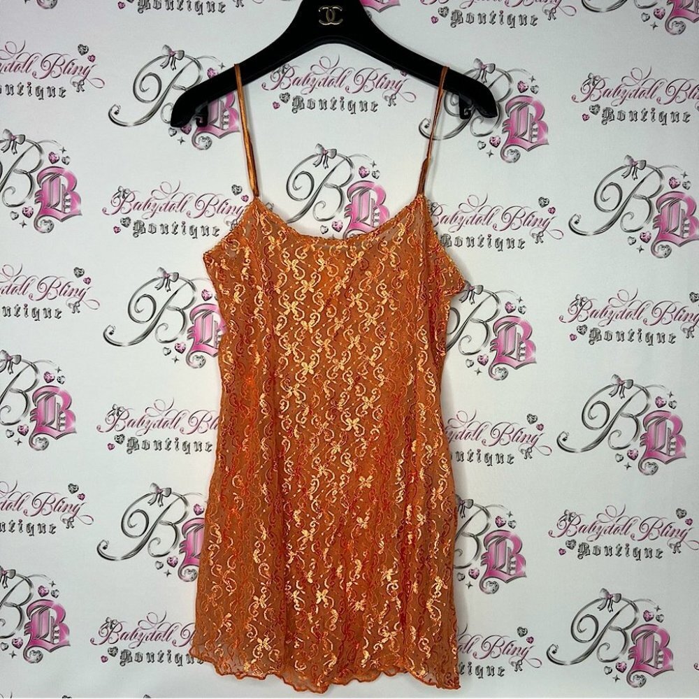 La vie en rose vintage dress orange 🍊 paisley print boho shiny metallic mesh